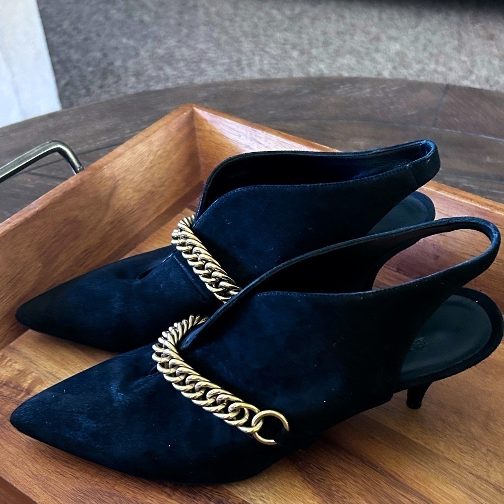 Burberry Black Suede Onwen Slingback Pumps Heels | Size 38.5 | 8.5 US Italian - Picture 3 of 12